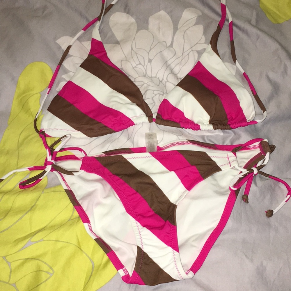 Victoria's Secret Striped Pink Halter Bikini L/S